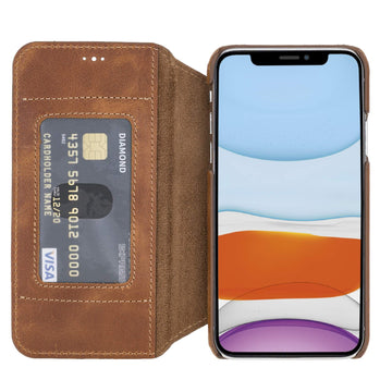 Venice Luxury Brown Leather iPhone XS Slim Wallet Case with Card Holder - Venito - 1