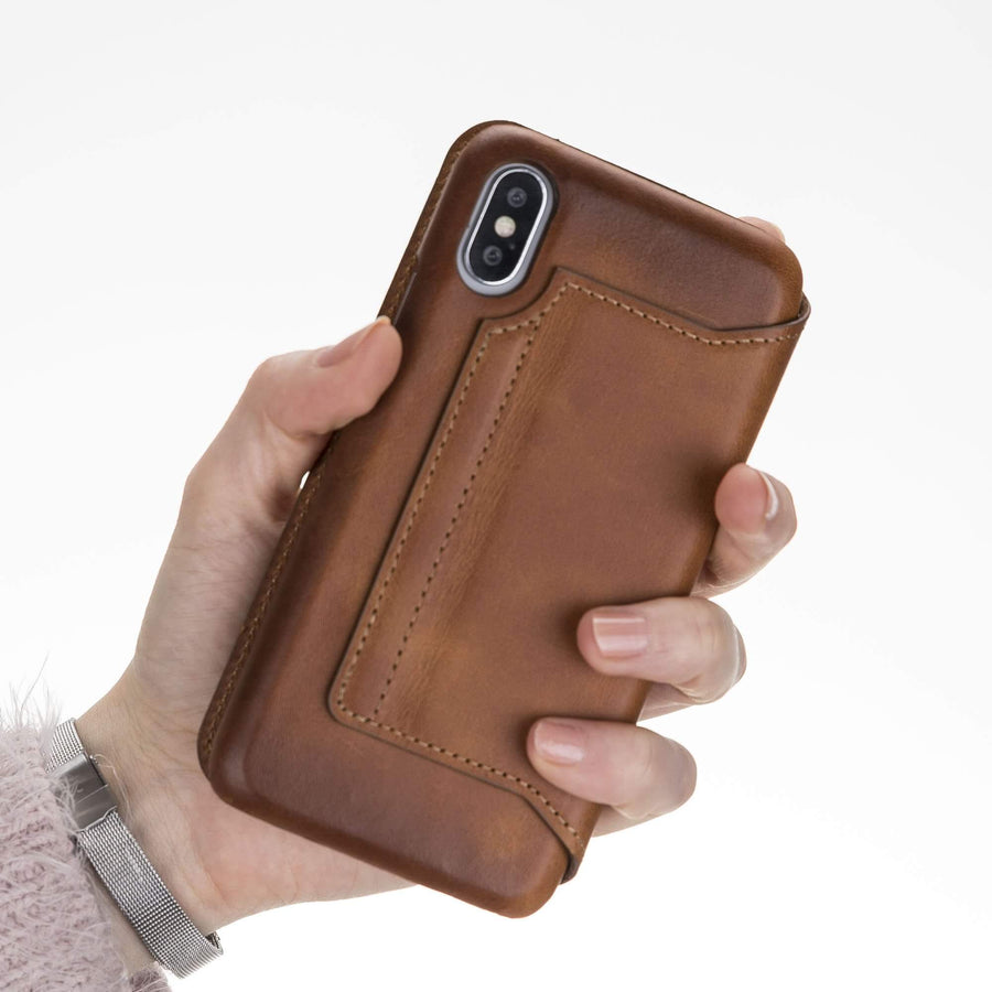 Venice Luxury Brown Leather iPhone XS Slim Wallet Case with Card Holder - Venito - 3