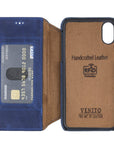 Venice Luxury Blue Leather iPhone XS Slim Wallet Case with Card Holder - Venito - 5