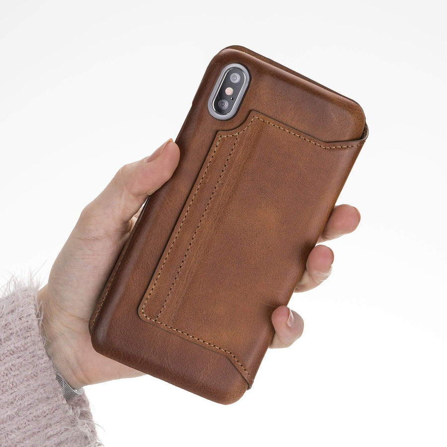 Venice Luxury Brown Leather iPhone XS Max Slim Wallet Case with Card Holder - Venito - 3