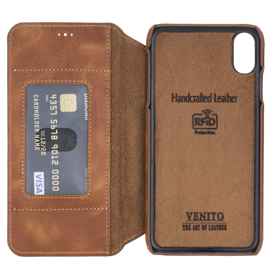 Venice Luxury Brown Leather iPhone XS Max Slim Wallet Case with Card Holder - Venito - 5