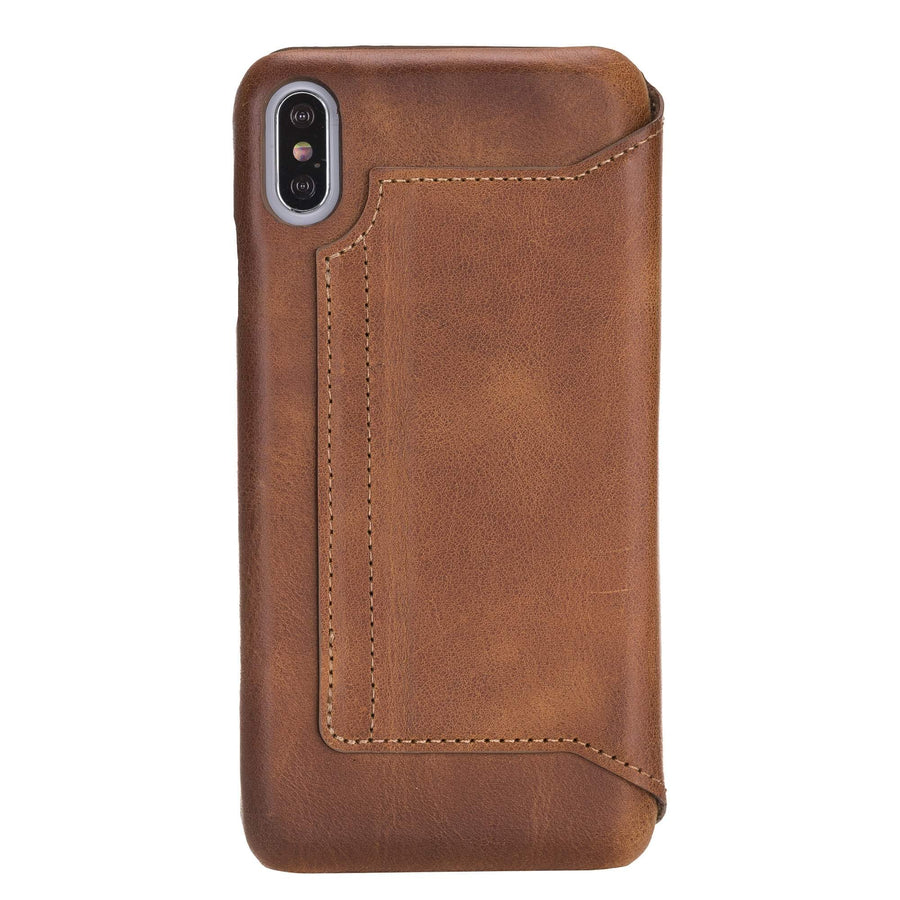 Venice Luxury Brown Leather iPhone XS Max Slim Wallet Case with Card Holder - Venito - 7