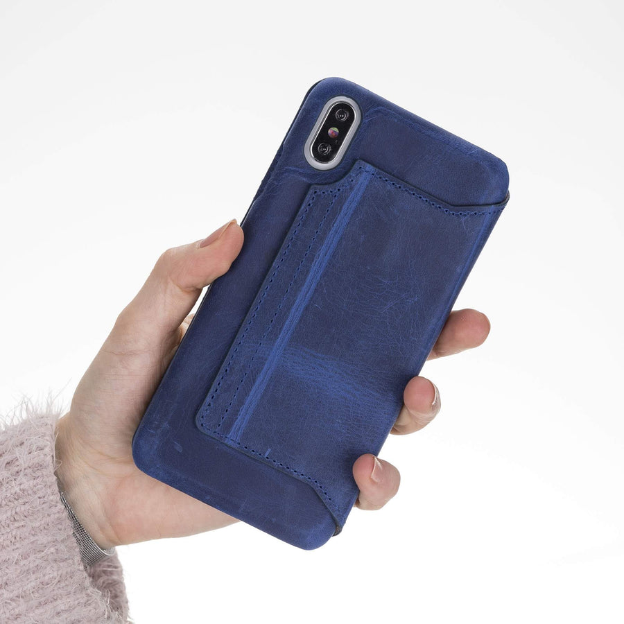 Venice Luxury Blue Leather iPhone XS Max Slim Wallet Case with Card Holder - Venito - 3