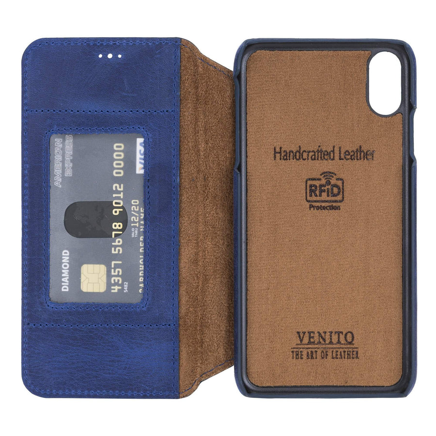 Venice Luxury Blue Leather iPhone XS Max Slim Wallet Case with Card Holder - Venito - 5