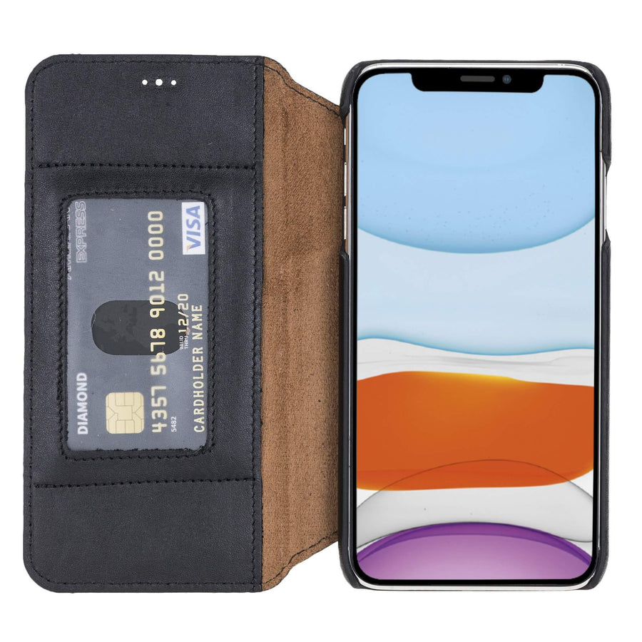 Venice Luxury Black Leather iPhone XS Max Slim Wallet Case with Card Holder - Venito - 1
