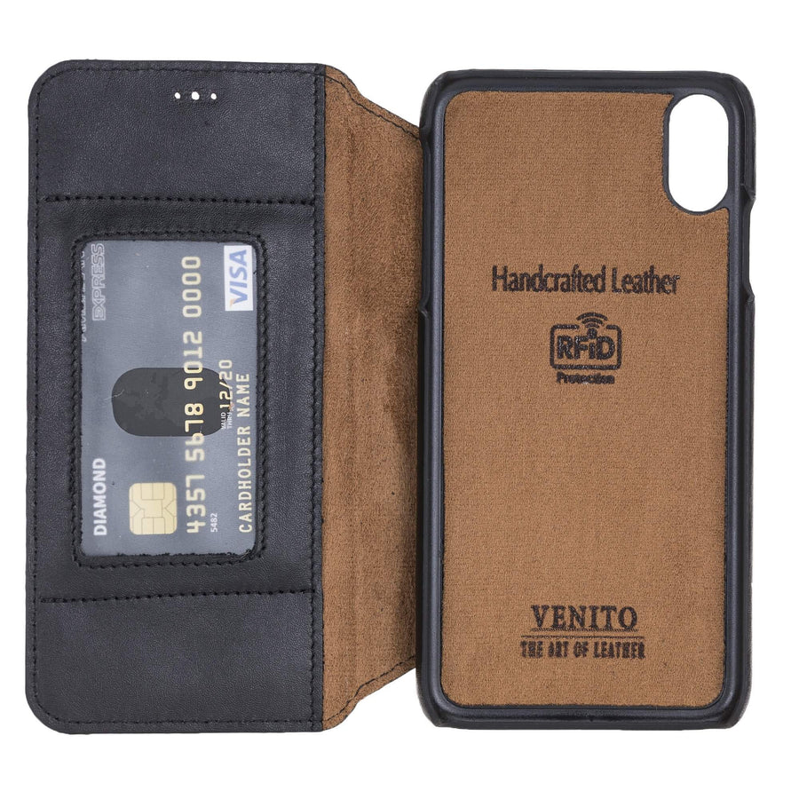 Venice Luxury Black Leather iPhone XS Max Slim Wallet Case with Card Holder - Venito - 5