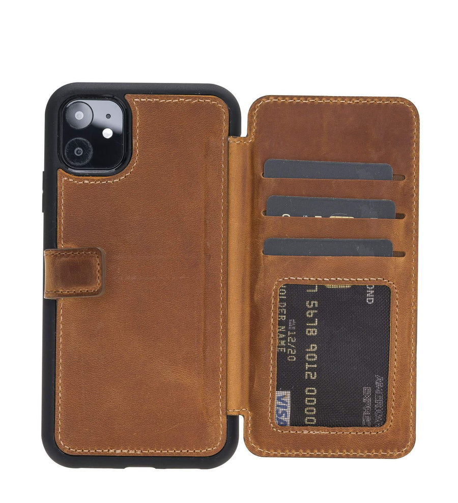 Verona Luxury Brown Leather iPhone 11 Flip-Back Wallet Case with Card Holder - Venito - 1