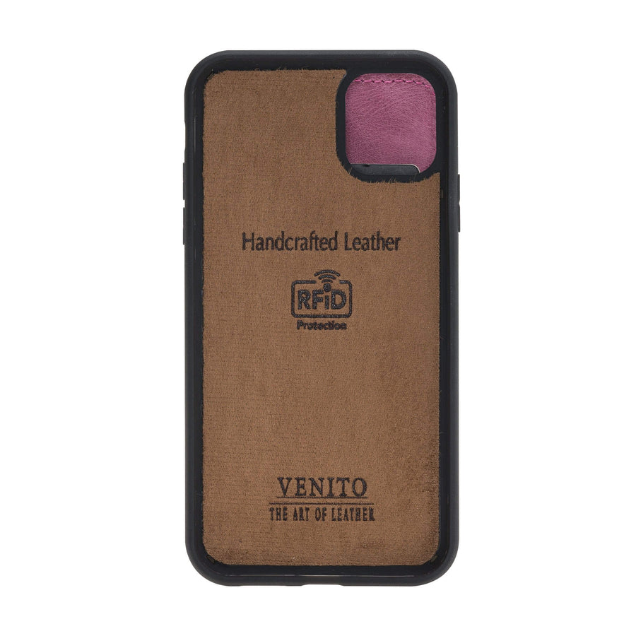 Verona Luxury Pink Leather iPhone 11 Flip-Back Wallet Case with Card Holder - Venito - 5