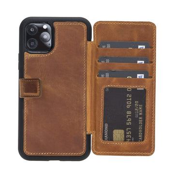 Verona Luxury Brown Leather iPhone 11 Pro Flip-Back Wallet Case with Card Holder - Venito - 1