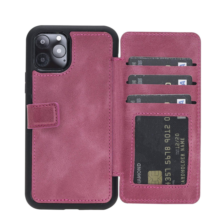 Verona Luxury Pink Leather iPhone 11 Pro Flip-Back Wallet Case with Card Holder - Venito - 1