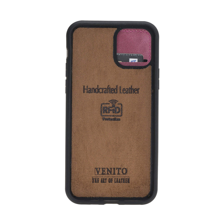 Verona Luxury Pink Leather iPhone 11 Pro Flip-Back Wallet Case with Card Holder - Venito - 5