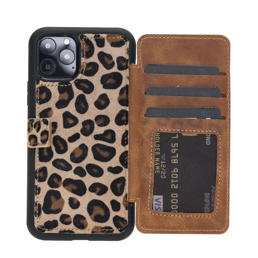 Verona Luxury Leopard Leather iPhone 11 Pro Flip-Back Wallet Case with Card Holder - Venito - 1