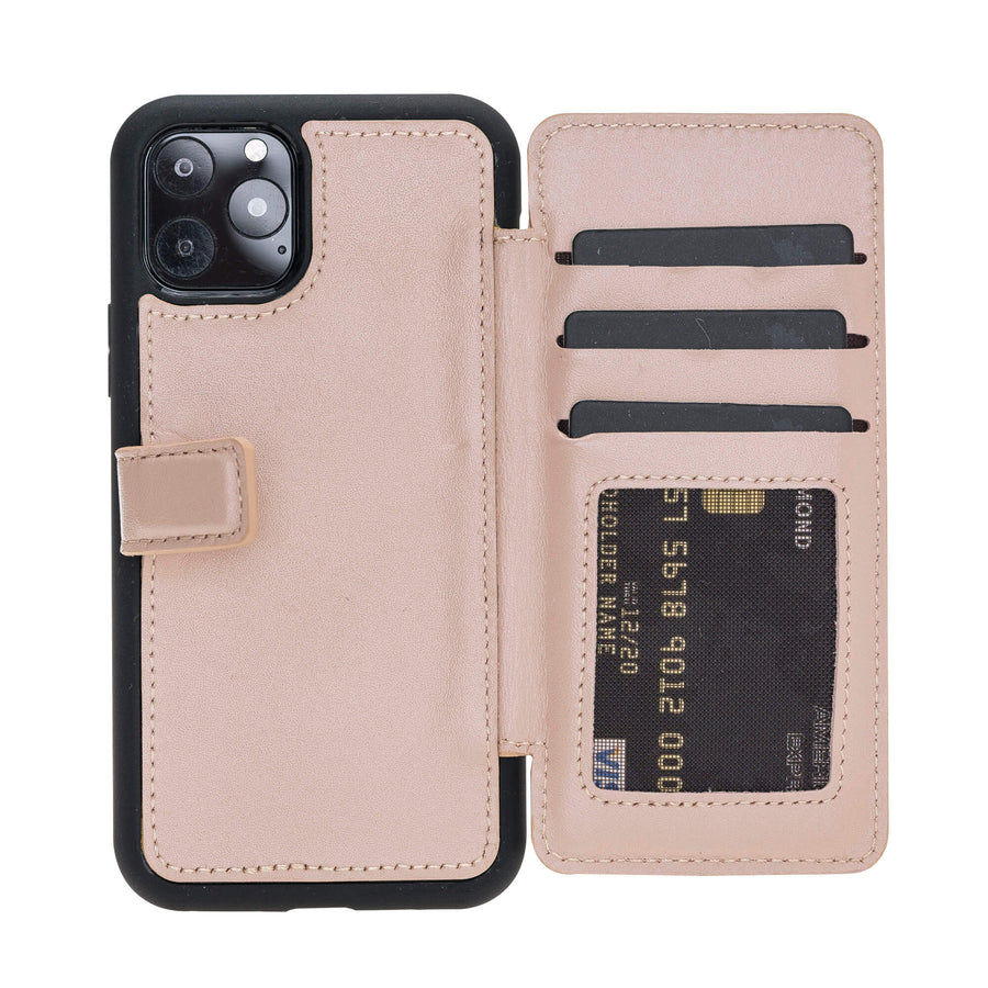 Verona Luxury Nude Pink Leather iPhone 11 Pro Max Flip-Back Wallet Case with Card Holder - Venito - 1