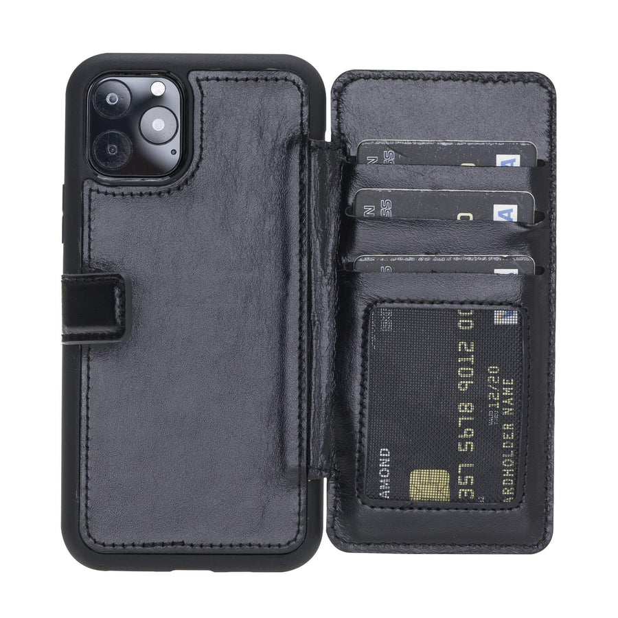 Verona Luxury Black Leather iPhone 11 Pro Max Flip-Back Wallet Case with Card Holder - Venito - 1