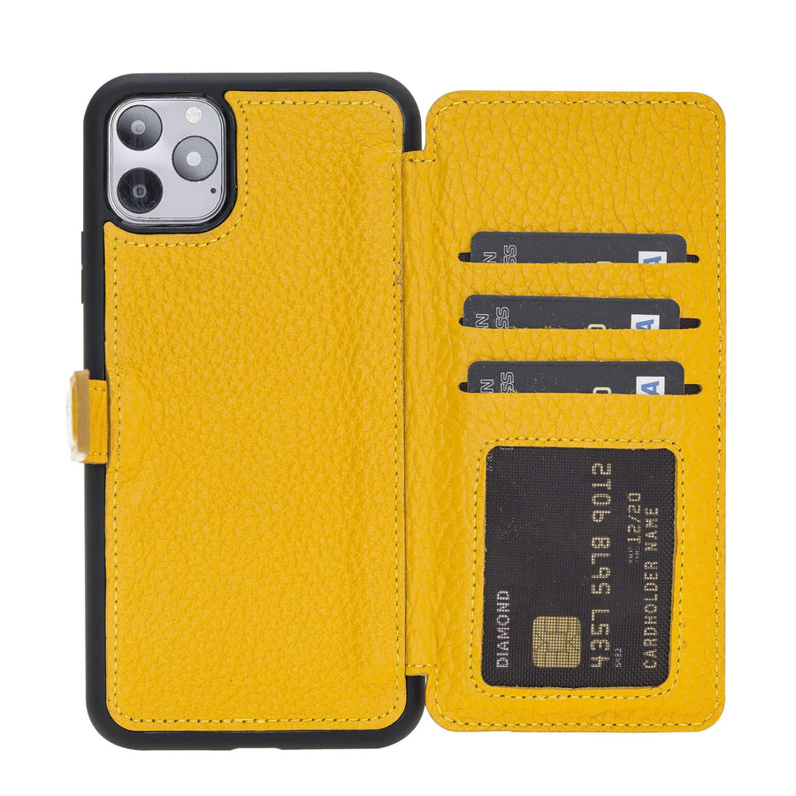 Verona Luxury Yellow Leather iPhone 11 Pro Max Flip-Back Wallet Case with Card Holder - Venito - 1