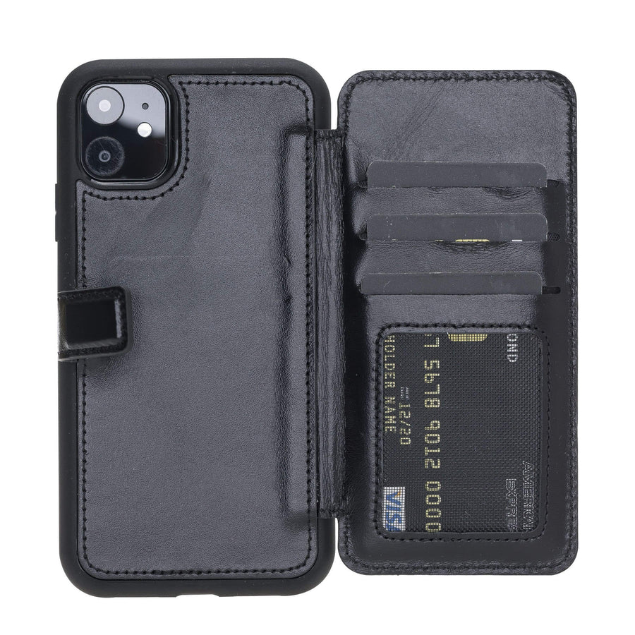 Verona Luxury Black Leather iPhone 11 Flip-Back Wallet Case with Card Holder - Venito - 1