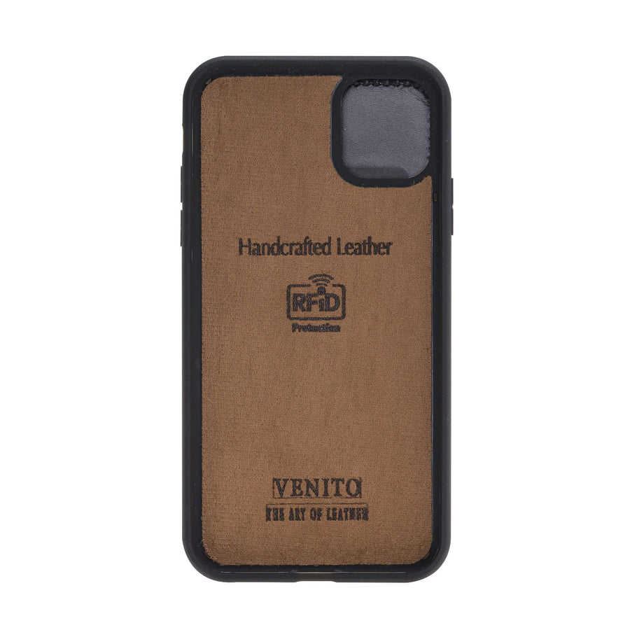 Verona Luxury Black Leather iPhone 11 Flip-Back Wallet Case with Card Holder - Venito - 5