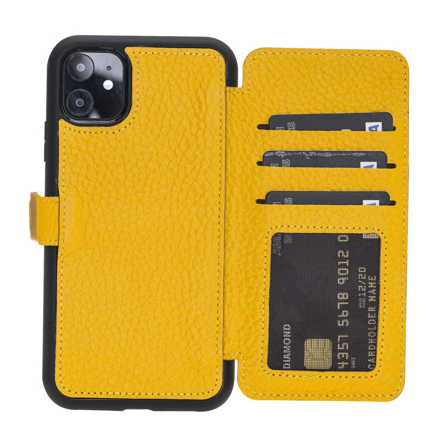 Verona Luxury Yellow Leather iPhone 11 Flip-Back Wallet Case with Card Holder - Venito - 1