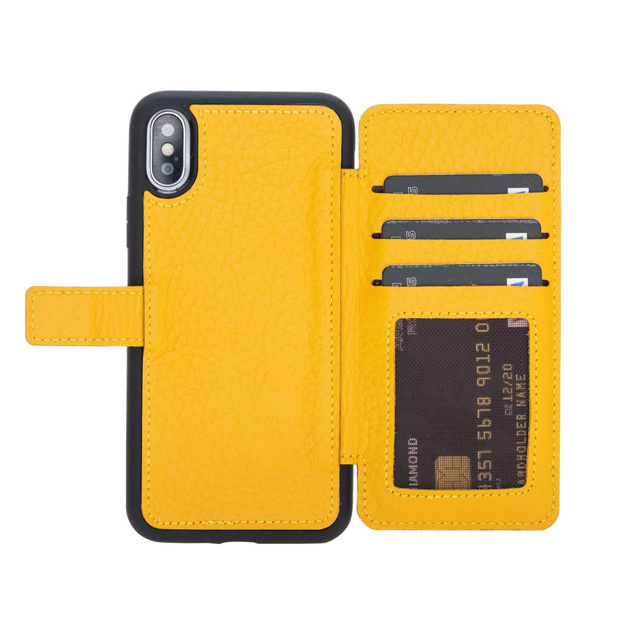 Verona Luxury Yellow Leather iPhone X Flip-Back Wallet Case with Card Holder - Venito - 1