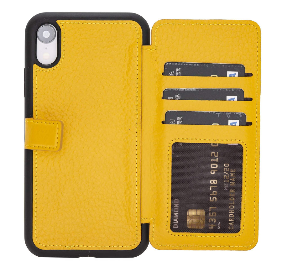Verona Luxury Yellow Leather iPhone XR Flip-Back Wallet Case with Card Holder - Venito - 1