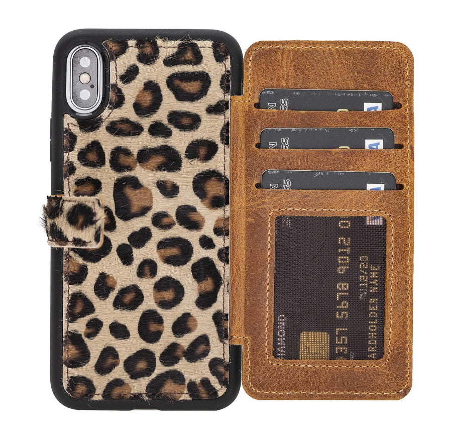 Verona Luxury Leopard Leather iPhone XS Flip-Back Wallet Case with Card Holder - Venito - 1