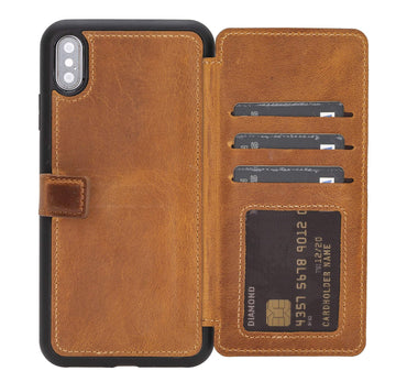 Verona Luxury Brown Leather iPhone XS Max Flip-Back Wallet Case with Card Holder - Venito - 1