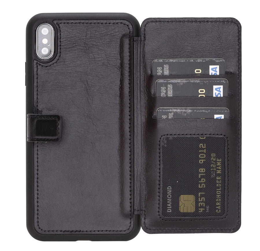 Verona Luxury Black Leather iPhone XS Max Flip-Back Wallet Case with Card Holder - Venito - 1