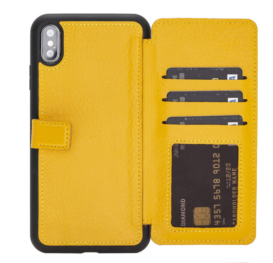 Verona Luxury Yellow Leather iPhone XS Max Flip-Back Wallet Case with Card Holder - Venito - 1